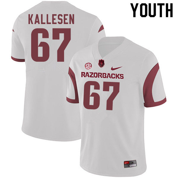 Youth #67 Logan Kallesen Arkansas Razorbacks College Football Jerseys Sale-White